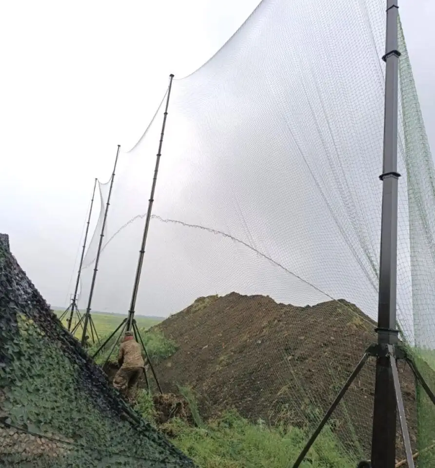 Galvanized steel anti-drone net installed at industrial facility